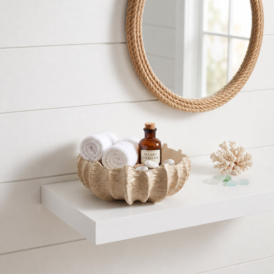 Shell Bowl With Towels In Bathroom