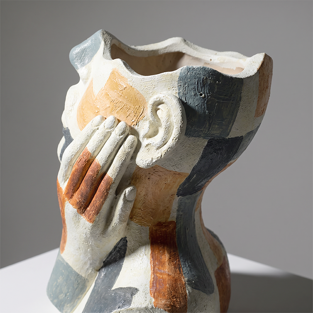 Abstract Face Vase – Resin Human Bust Sculpture & Flower Vase, Boho Home Décor for Shelf, Mantle & Dining Table | Unique Art Lover Gift, 10.4" Tall