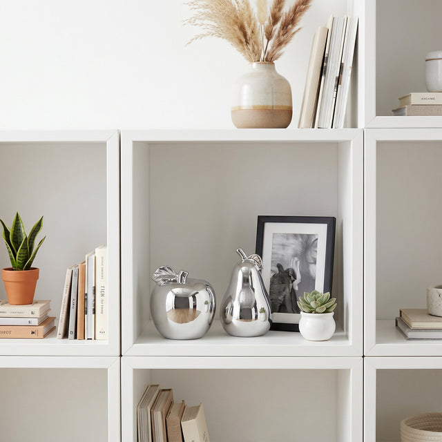 Silver Fruit Decor In White Cubby