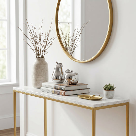 Silver Fruit Decor On Marble Console