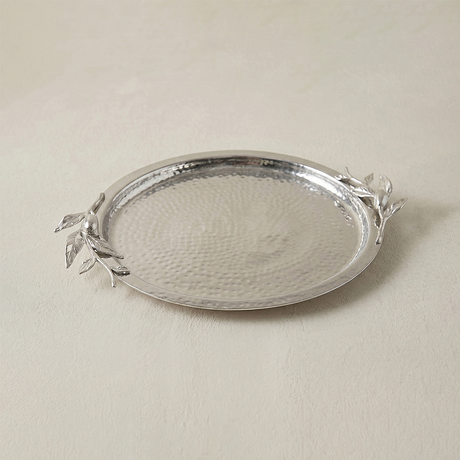 Silver Hammered Olive Branch Oval Tray