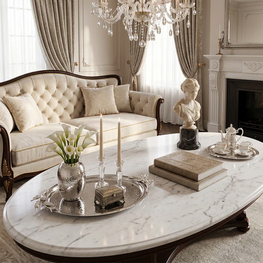 Silver Tray With Candles And Vase