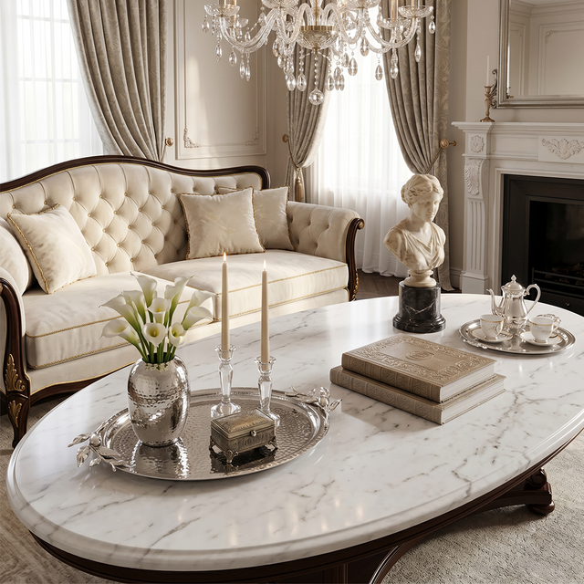 Silver Tray With Candles And Vase