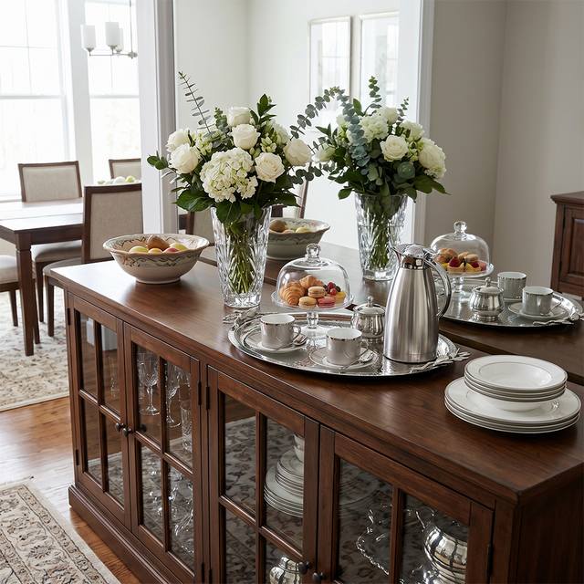 Silver Tray With Tea And Pastries
