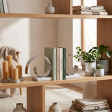 Decorative Silver Spiral C-Form Bookends with White Marble Base Set of 2– Modern Stainless Steel & Marble Book-Ends for Shelves, Desk & Living Room