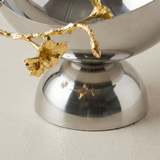 Silver bowl gold vine detail shot
