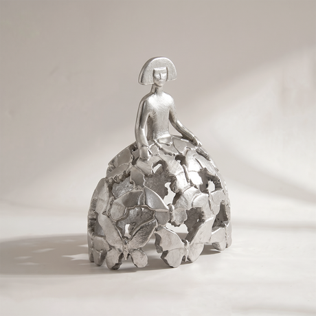 Silver butterfly dress lady sculpture