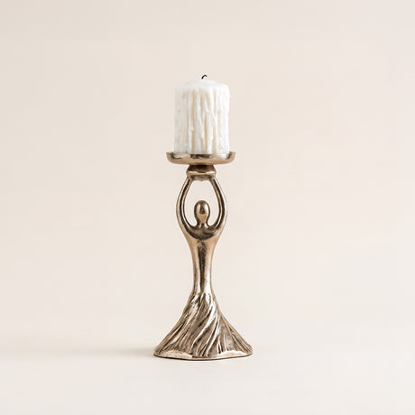 Silver figure single candlestick