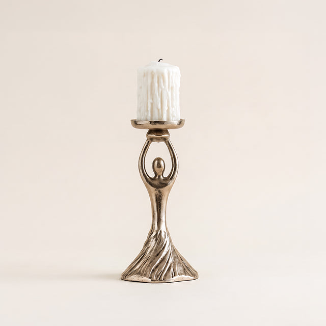 Silver figure single candlestick
