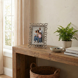 Heart Picture Frame, Silver Metal Photo Frame with Crystal Accents – Openwork Tabletop Decor