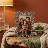 Heart Picture Frame, Silver Metal Photo Frame with Crystal Accents – Openwork Tabletop Decor