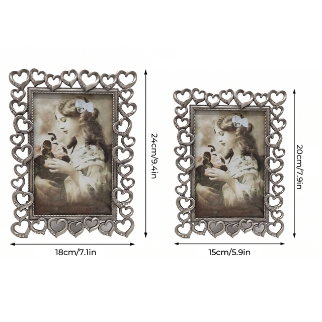 Heart Picture Frame, Silver Metal Photo Frame with Crystal Accents – Openwork Tabletop Decor