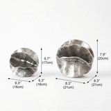 Sculptural Aluminum Orb — Folded Petal Design, Hand-Aged Antique Silver Finish | Decorative Accent for Shelf, Mantel & Sideboard
