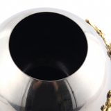 Silver Globe Vase with Gold Floral Accent — Glam Mirror-Polished Metal Sphere Vase