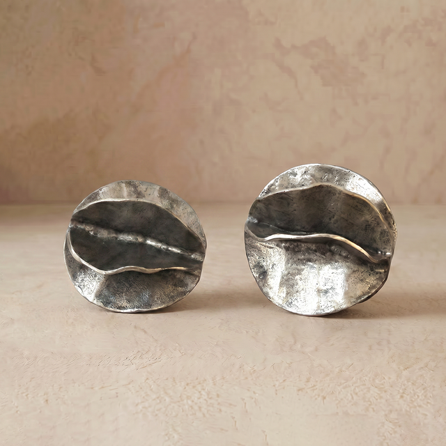 Sculptural Aluminum Orb — Folded Petal Design, Hand-Aged Antique Silver Finish | Decorative Accent for Shelf, Mantel & Sideboard