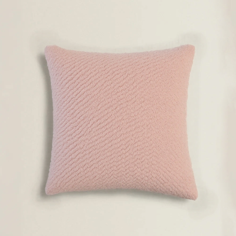 Single Sided Rabbit Fur Plush Solid Color Woven Texture Home Decor Pillow