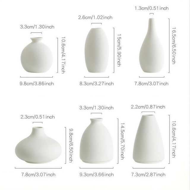 Six Vase Set With Size Markings