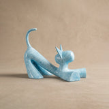 Sky Blue Stretching Cat Resin Sculpture