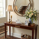 Sleeping cherub figurine on entry console-table