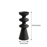 Black Pillar Candle Holder — Stacked Turned Solid Wood Candlestick, Modern Vintage Style Pillar Holder for Mantel, Dining Table & Console