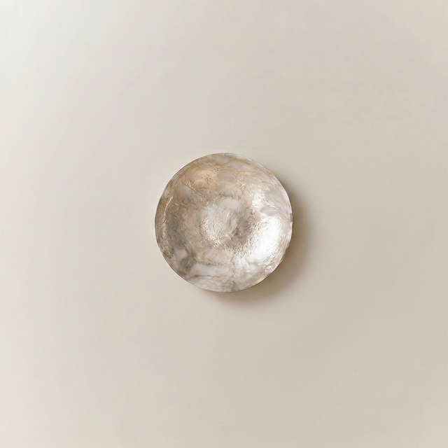 Decorative Glass Plate with Gold Foil Texture — Amber Pearl Finish, Concave Catchall Dish for Wall Art, Mantel & Shelf Display, Modern Organic Home Décor
