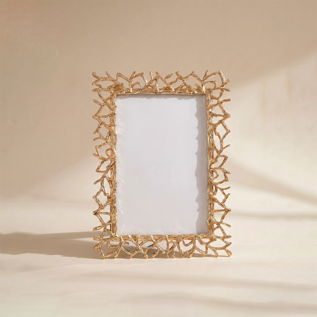 Gold Metal Twig Branch Photo Frame – Champagne Gold Openwork Design