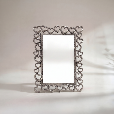 Heart Picture Frame, Silver Metal Photo Frame with Crystal Accents – Openwork Tabletop Decor