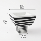 Black and White Striped Ceramic Pedestal Decorative Object, Hand Painted Accent Piece for Entryway, Console, and Coffee Table Decor