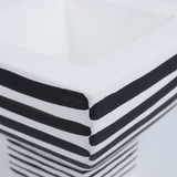 Black and White Striped Ceramic Pedestal Decorative Object, Hand Painted Accent Piece for Entryway, Console, and Coffee Table Decor