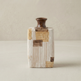 Small Abstract Hand-Painted Ceramic Bud Vase, Rustic Stoneware Decorative Vase for Dried Flowers — Boho Wabi-Sabi Decor for Shelf, Desk & Dining Table