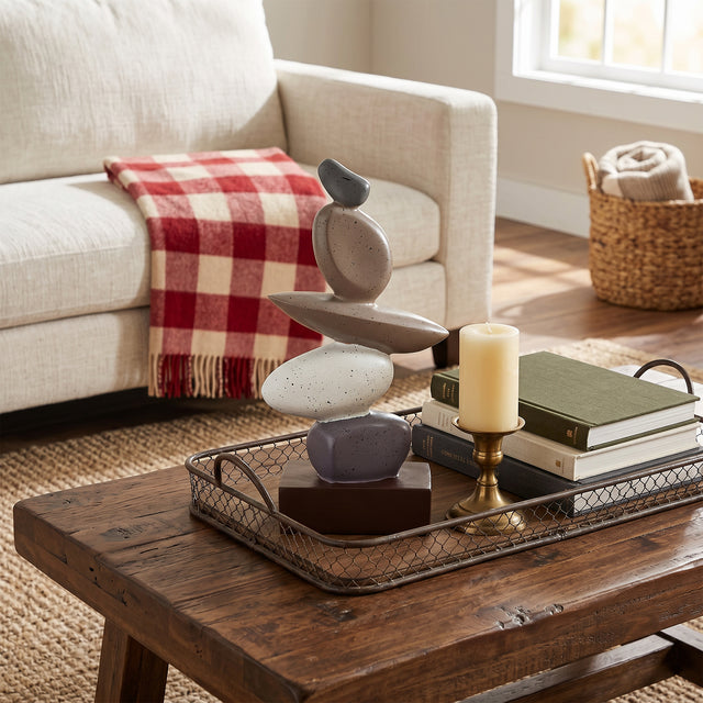 Stacked Stone Decor On Coffee Table Tray