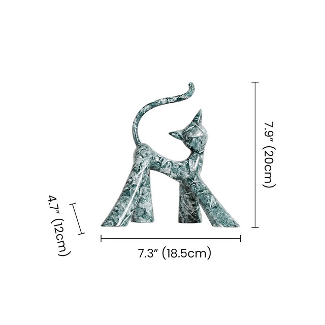 Teal Walking Cat Sculpture With Size