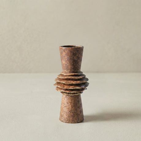 Textured brown layered ceramic vase