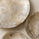 Decorative Glass Plate with Gold Foil Texture — Amber Pearl Finish, Concave Catchall Dish for Wall Art, Mantel & Shelf Display, Modern Organic Home Décor