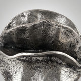 Sculptural Aluminum Orb — Folded Petal Design, Hand-Aged Antique Silver Finish | Decorative Accent for Shelf, Mantel & Sideboard