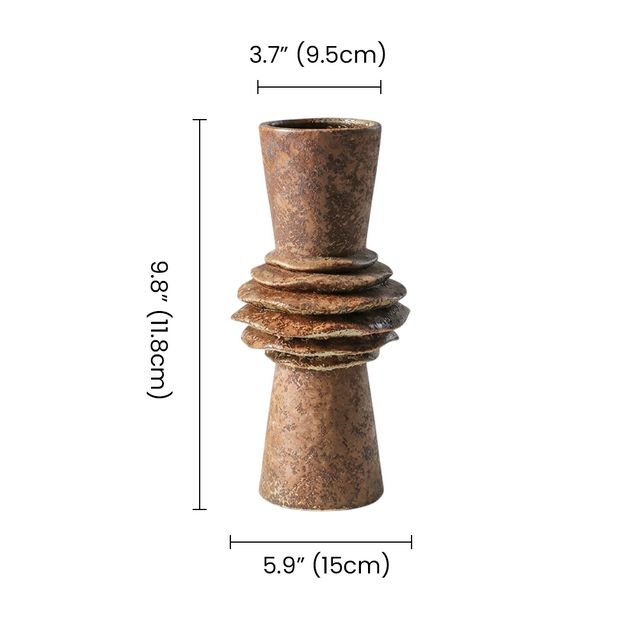 Textured brown layered ceramic vase