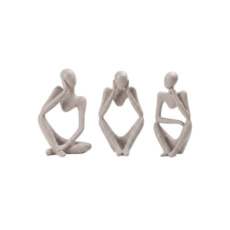 Three Piece Abstract Thinker Resin Sculpture Set