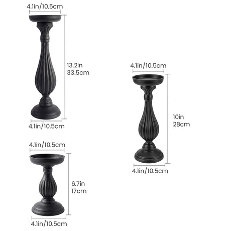 Three Piece Black Candle Holder Set With Size