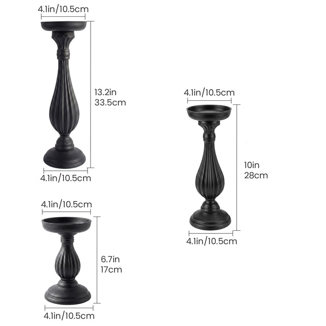 Three Piece Black Candle Holder Set With Size