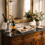 Baroque Ceramic Tray with Antique Gold Handles, Crackle Glaze Decorative Serving Tray with Ornate Floral Medallion Pattern, Vanity Organizer & Console Table Decor
