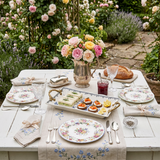 Blue and White Porcelain Serving Tray with Antique Alloy Handles — Crackle Glaze Decorative Tray, Chinoiserie Peony Pattern, Vanity Organizer & Jewelry Tray