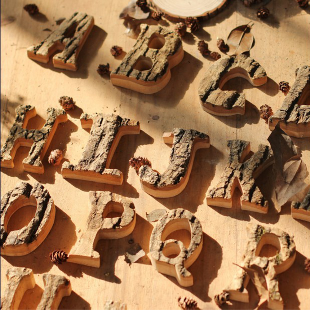 Tree Bark English Letter Decoration