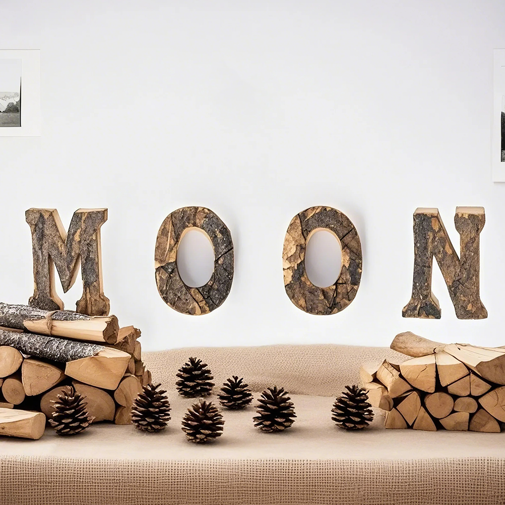 Tree Bark English Letter Decoration hanging on wall