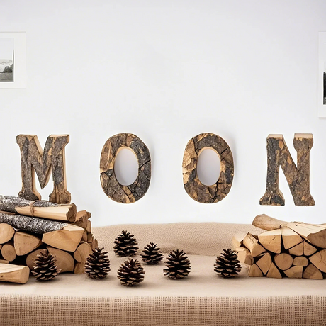 Tree Bark English Letter Decoration hanging on wall