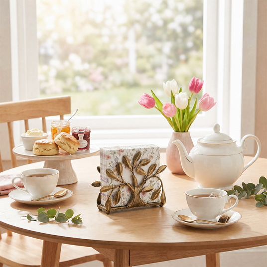 Tree Napkin Holder With Tulips And Tea