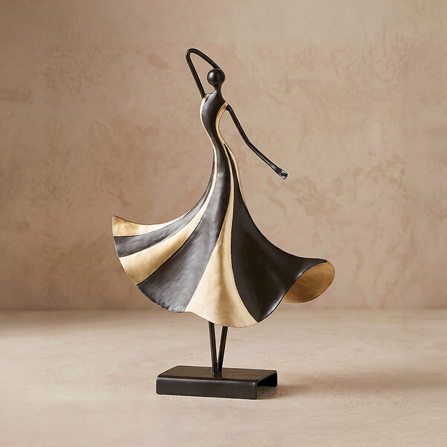 Abstract Dancer Sculpture – Black & Gold Metal Dancing Figure Statue for Console Table, Mantel & Modern Home Decor