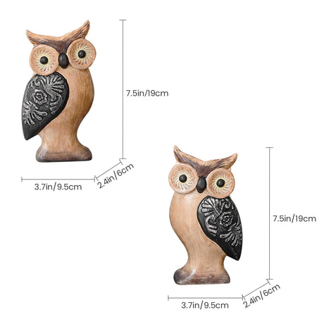 Two Piece Wood Carved Owl Set With Size
