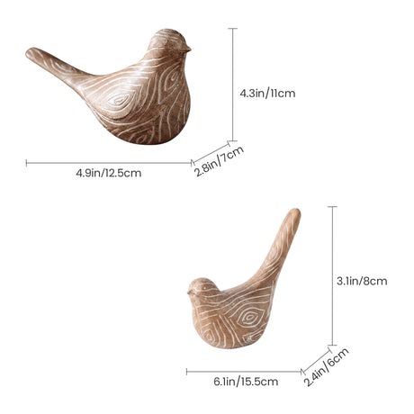 Two Piece Wood Grain Bird Set With Size