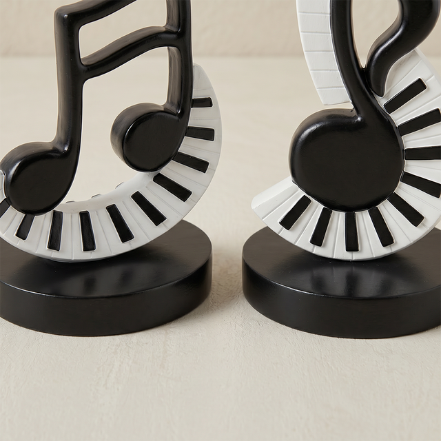 Music Note Sculpture Set of 2, Black & White Piano Key Resin Figurines, Modern Minimalist Shelf Decor