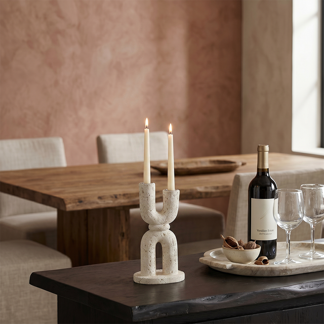 U Shape Candle Holder On Wooden Counter